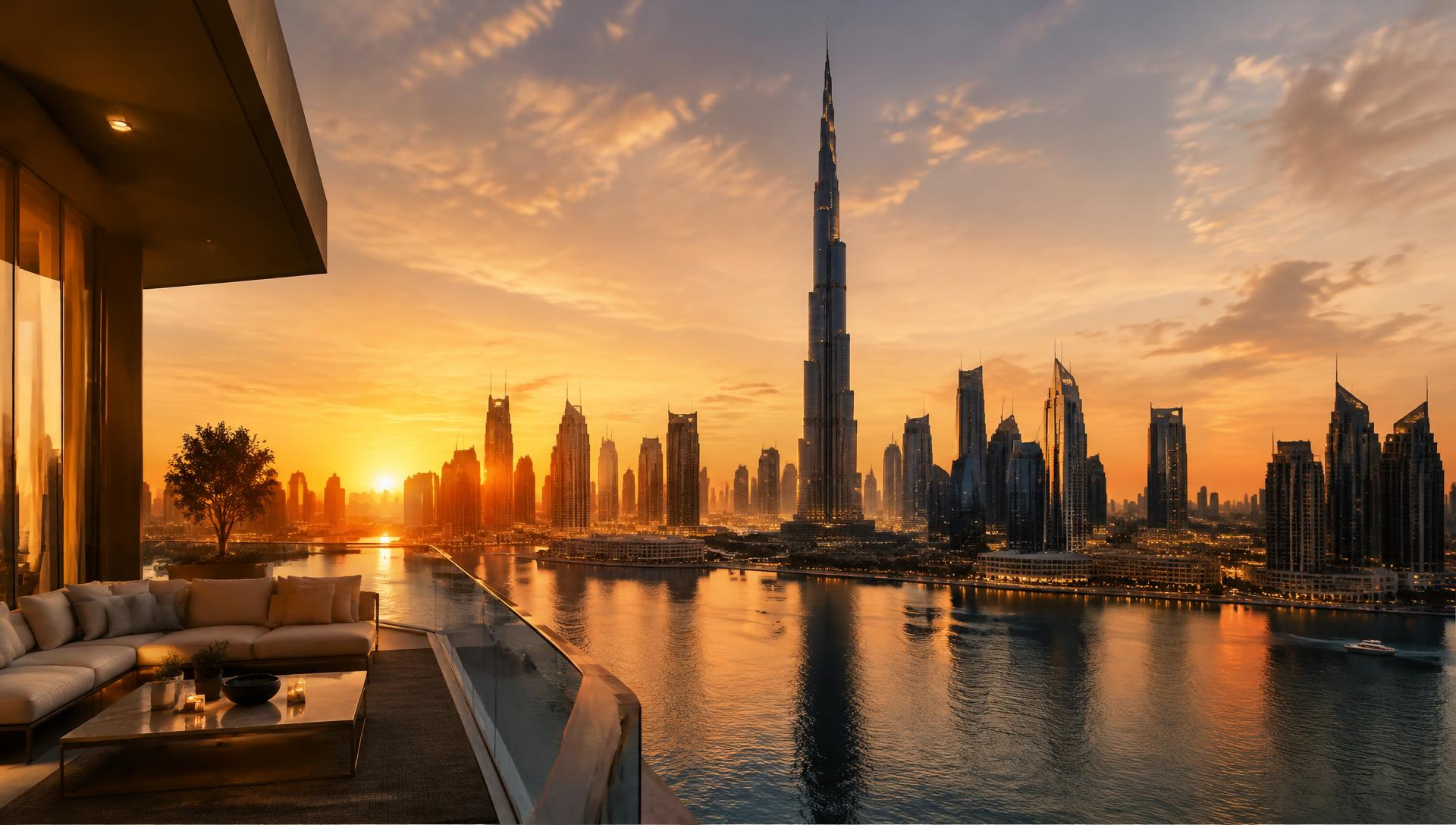 Dubai skyline at sunset